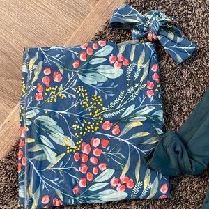 MilkMaid Goods Baby Girl Swaddle/Headband + Matching Maternity Robe